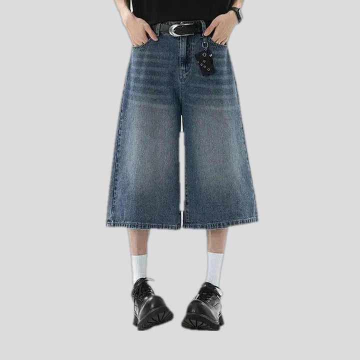 Mid rise faded wash men's denim shorts