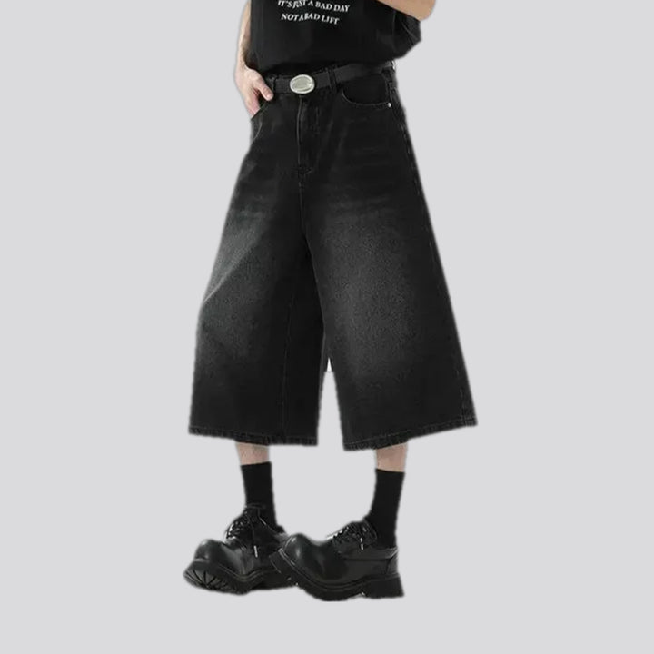 Mid rise faded wash men's denim shorts