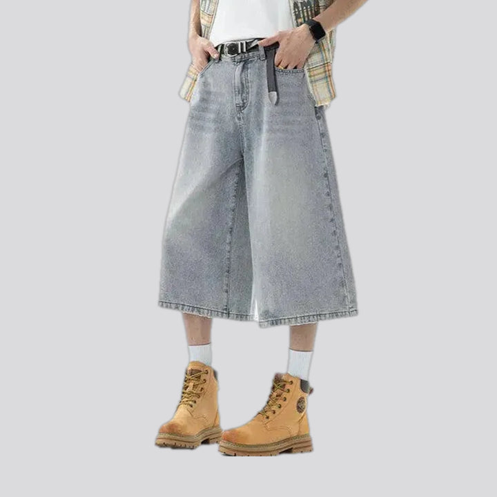 Mid rise faded wash men's denim shorts