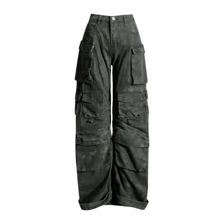 Boho Style Roomy Pockets Women's Denim Pants - Grey