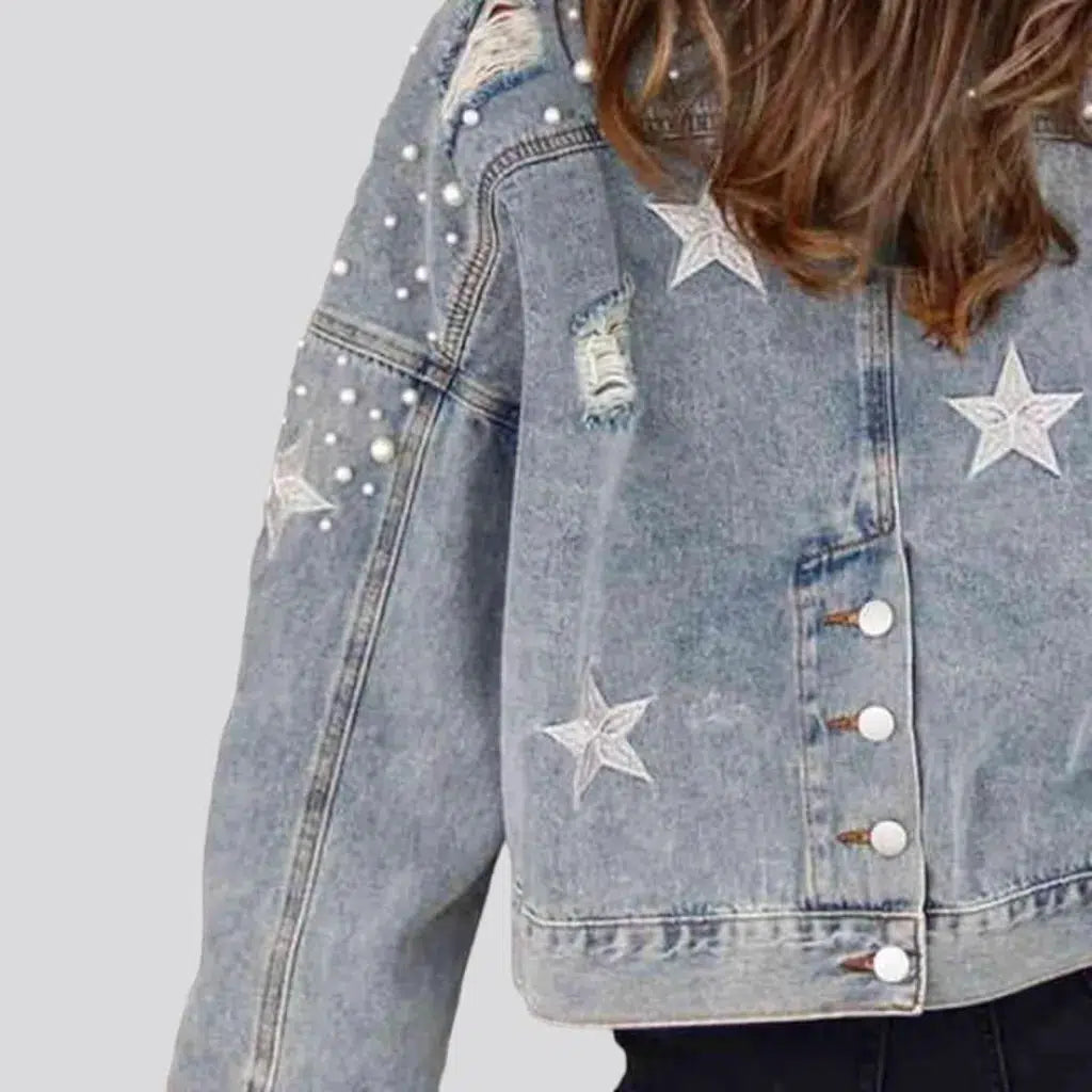 Y2k pearl denim jacket
 for ladies