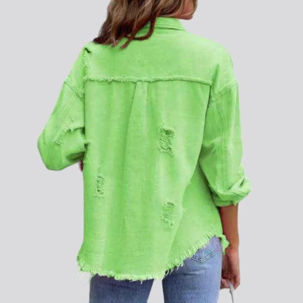 Cropped shirt-like denim jacket for ladies