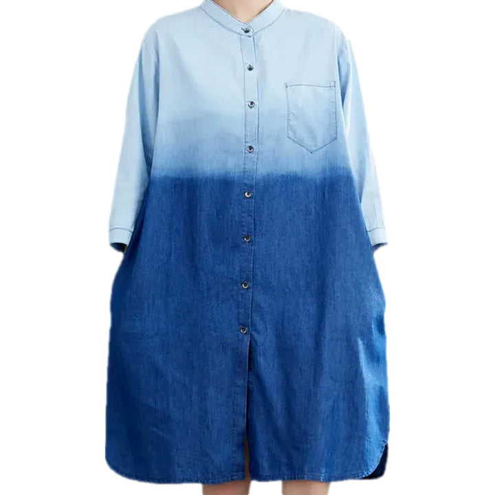 Ombre Side Hem Shirt Denim Dress - Light Blue