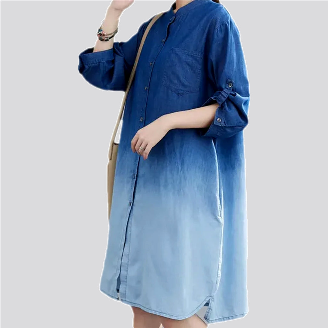 Ombre side hem shirt denim dress