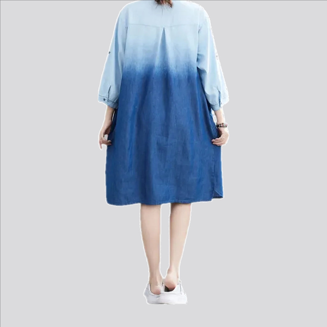 Ombre side hem shirt denim dress