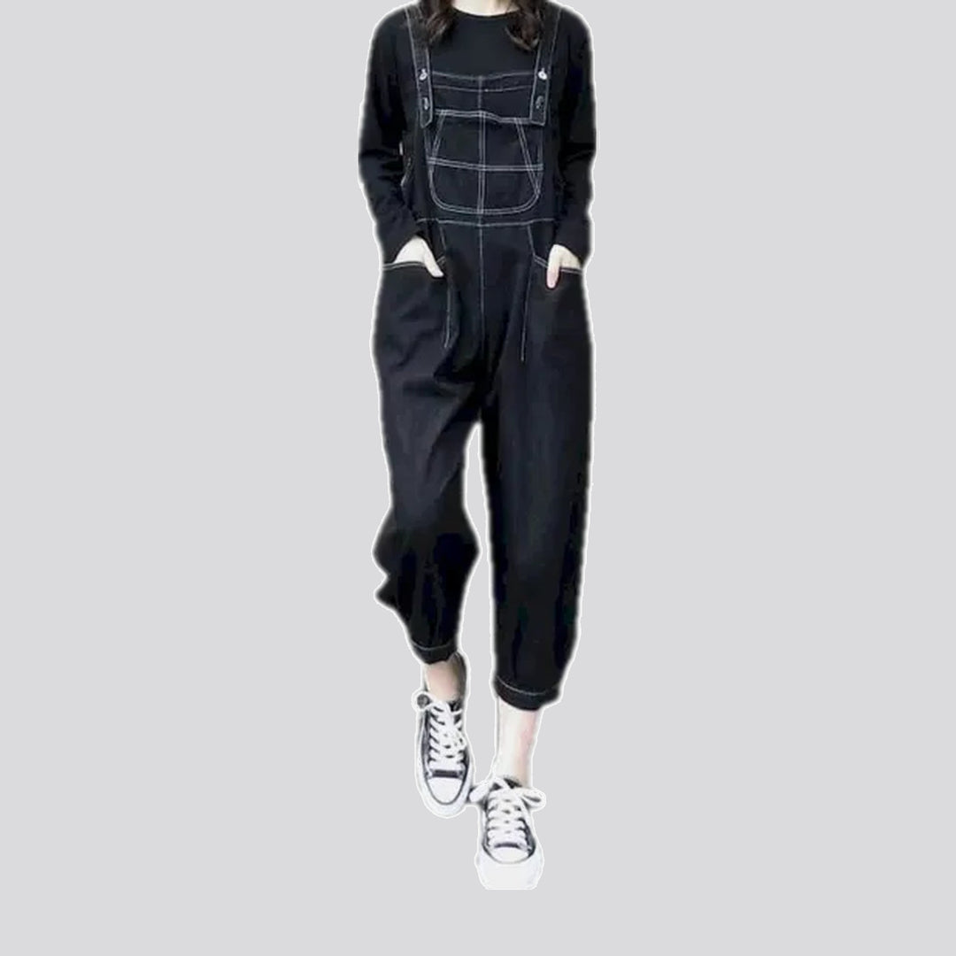 Casual loose fit contrast jeans dungaree for women