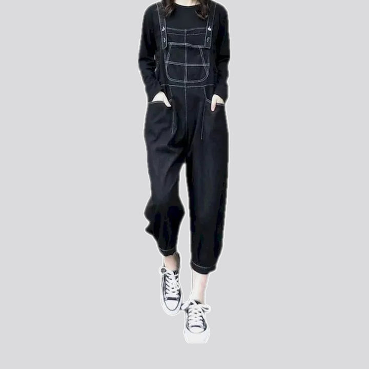 Casual loose fit contrast jeans dungaree for women