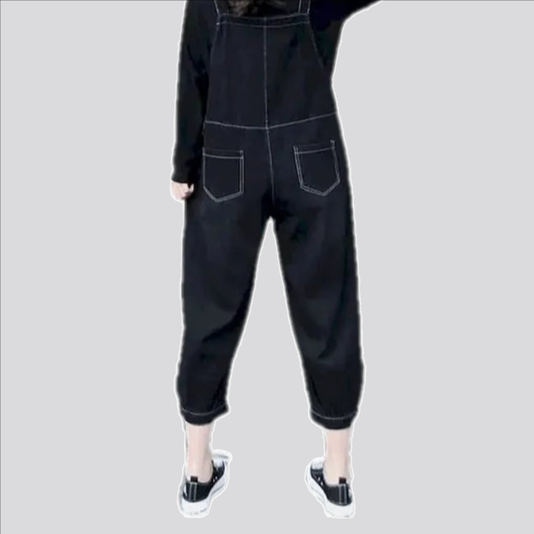 Casual loose fit contrast jeans dungaree for women