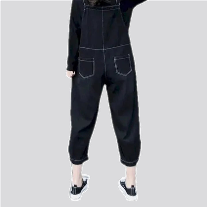 Casual loose fit contrast jeans dungaree for women