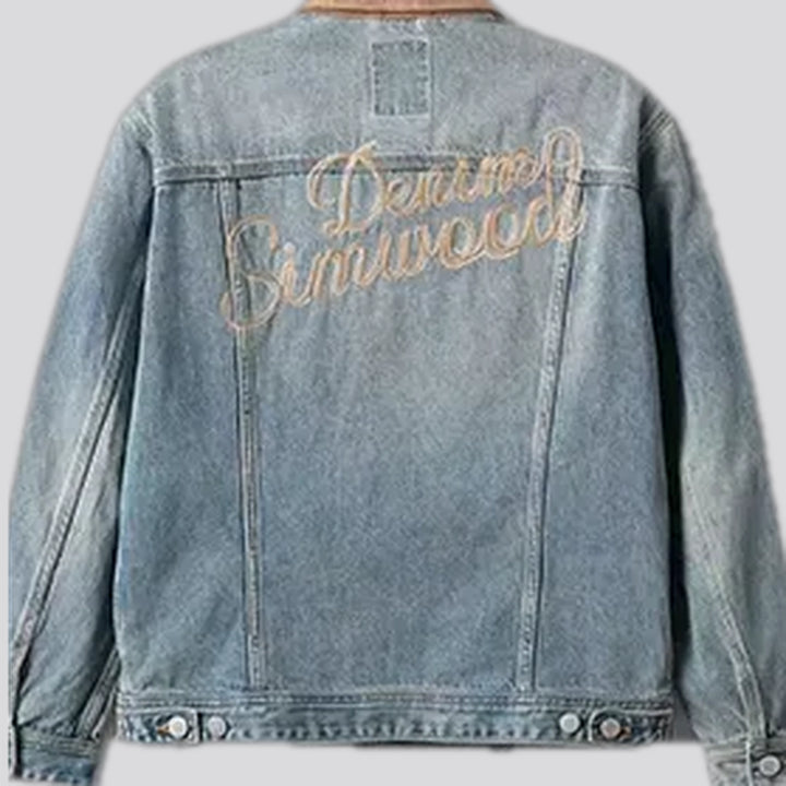 Embroidered men's jean trucker jacket
