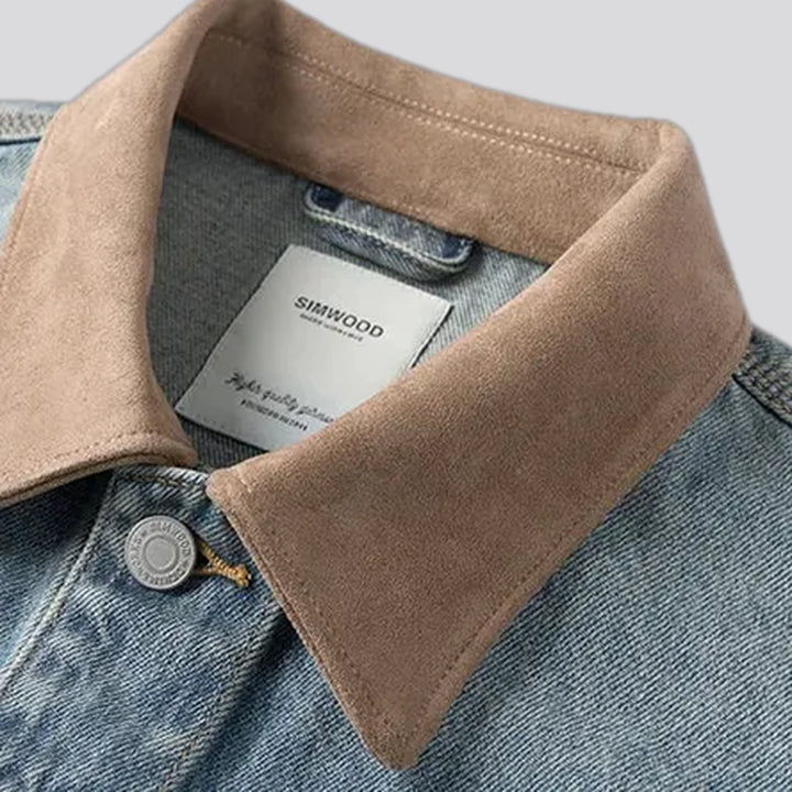 Embroidered men's jean trucker jacket